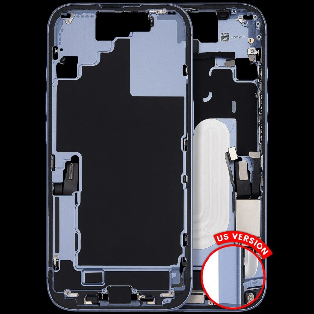 Frame centrale W/ Connettore di ricarica flat e Minuteria per iPhone 17 (US Version) (Used Service Pack Pull: Grade B) (Blu nebbia)