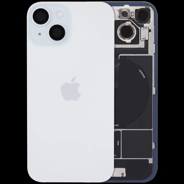 Vetro posteriore con magnete MagSafe, NFC e flat flash per iPhone 15 (Service Pack) (Blu)