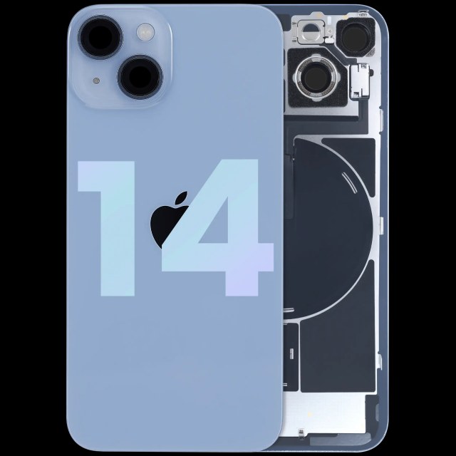 Vetro posteriore con magnete MagSafe, NFC e flat flash per iPhone 14 (Service Pack) (Blu)