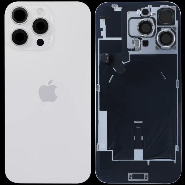 Vetro posteriore con magnete MagSafe, NFC e flat flash per iPhone 16 Pro Max (Service Pack) (Titanio bianco)