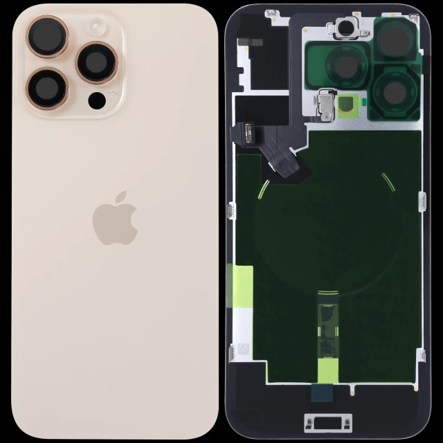 Vetro posteriore con magnete MagSafe, NFC e flat flash per iPhone 16 Pro Max (Service Pack) (Titanio sabbia)