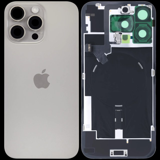 Vetro posteriore con magnete MagSafe, NFC e flat flash per iPhone 16 Pro Max (Service Pack) (Titanio naturale)