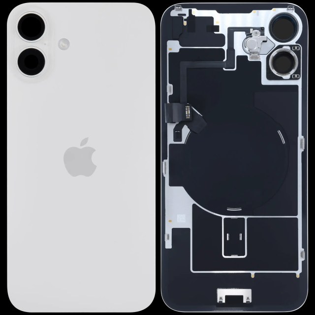 Vetro posteriore con magnete MagSafe, NFC e flat flash per iPhone 16 Plus (Service Pack) (Bianco)