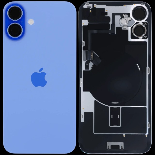 Vetro posteriore con magnete MagSafe, NFC e flat flash per iPhone 16 Plus (Service Pack) (Blu oltremare)