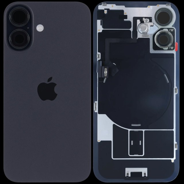 Vetro posteriore con magnete MagSafe, NFC e flat flash per iPhone 16 (Service Pack) (Nero)