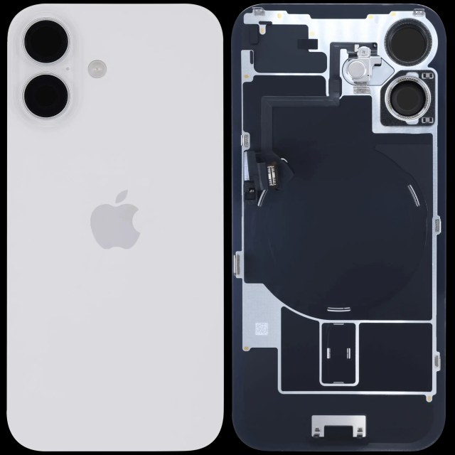 Vetro posteriore con magnete MagSafe, NFC e flat flash per iPhone 16 (Service Pack) (Bianco)