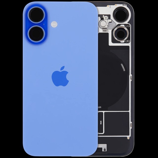 Vetro posteriore con magnete MagSafe, NFC e flat flash per iPhone 16 (Service Pack) (Blu oltremare)
