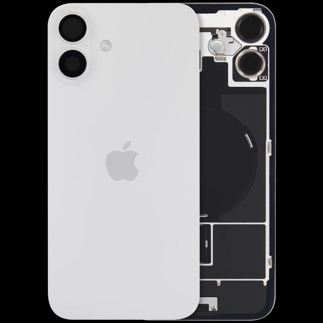 Vetro posteriore con magnete MagSafe, NFC e flat flash per iPhone 16 plus (Service Pack) (versione UK/EU) (Bianco)