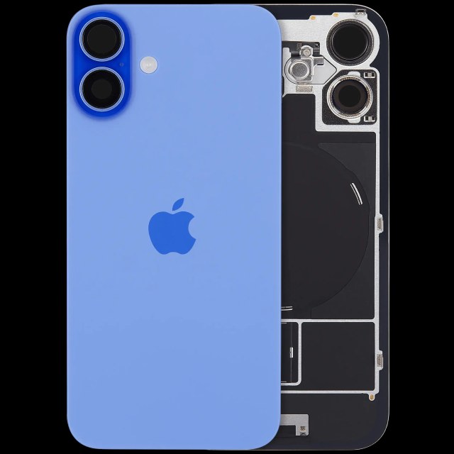 Vetro posteriore con magnete MagSafe, NFC e flat flash per iPhone 16 plus (Service Pack) (versione UK/EU) (Blu oltremare)
