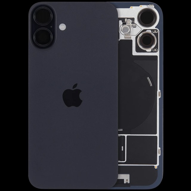 Vetro posteriore con magnete MagSafe, NFC e flat flash per iPhone 16 plus (Service Pack) (versione UK/EU) (Nero)