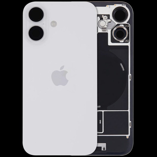 Vetro posteriore con magnete MagSafe, NFC e flat flash per iPhone 16 (Service Pack) (versione UK/EU) (Bianco)