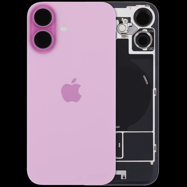 Vetro posteriore con magnete MagSafe, NFC e flat flash per iPhone 16 (Service Pack) (versione UK/EU) (Rosa)