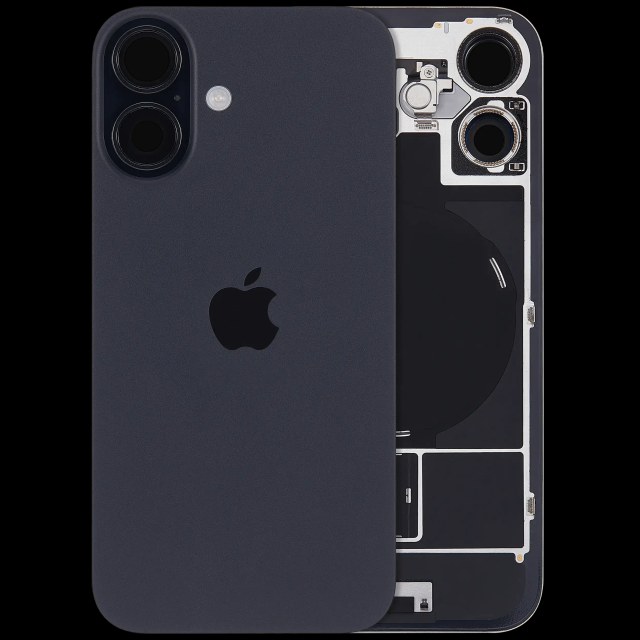 Vetro posteriore con magnete MagSafe, NFC e flat flash per iPhone 16 (Service Pack) (versione UK/EU) (Nero)