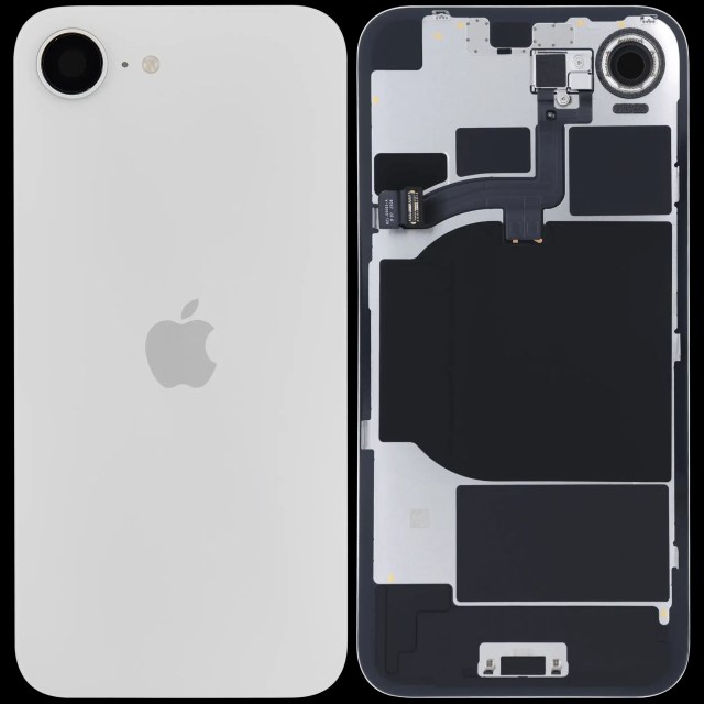 Vetro posteriore con magnete MagSafe, NFC e flat flash per iPhone 16e (Service Pack) (Bianco)