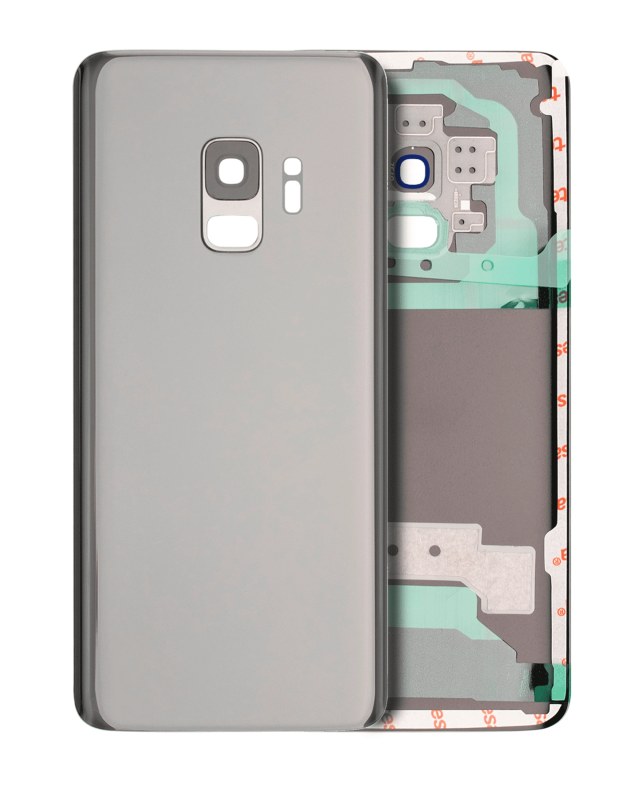 Back Cover Glass With Camera Lens per Samsung Galaxy S9 (No Logo) (Argento)