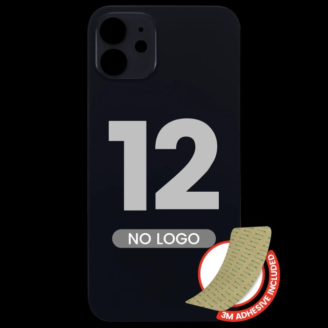 Back Glass With 3M Adesivo per iPhone 12 (No Logo / Large Camera Hole) (Nero)