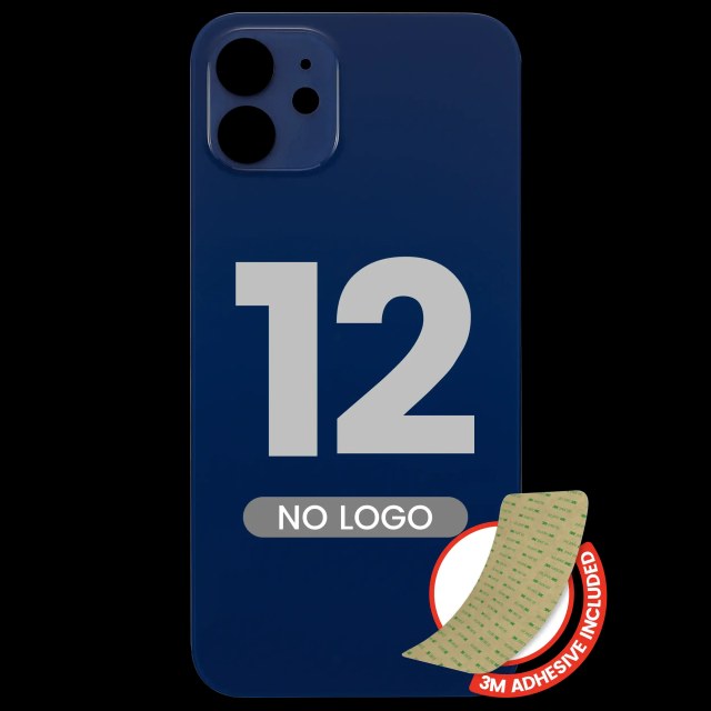 Back Glass With 3M Adesivo per iPhone 12 (No Logo / Large Camera Hole) (Blu)