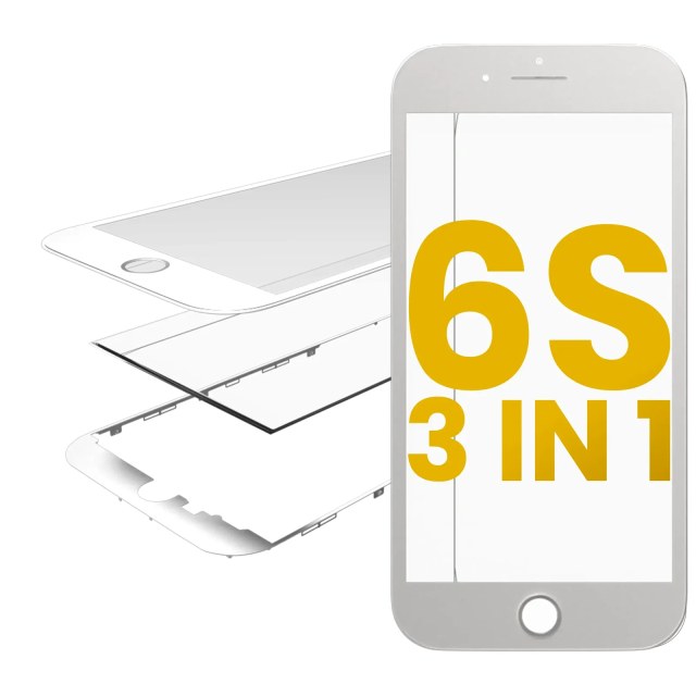3 in 1 (Vetro frontale + Frame + OCA preinstallato) per iPhone 6S (2 pezzi) (Bianco)
