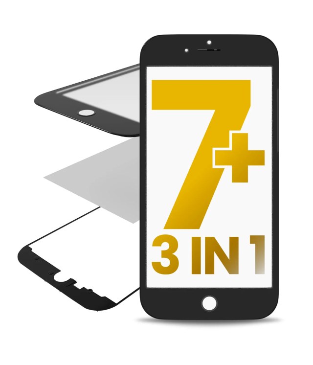 Vetro con Frame e OCA preinstallato per iPhone 7 Plus (Nero) (Premium / 3 in 1) (2 pezzi)