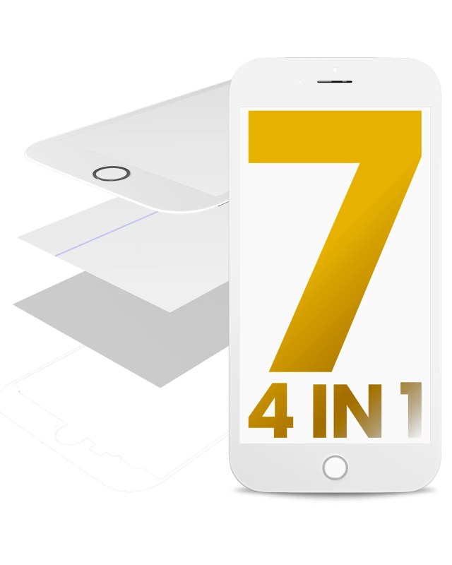4 in 1 (Vetro frontale + Frame + Polarizer + OCA preinstallato) per iPhone 7 Plus (2 pezzi) (Bianco)