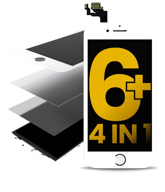 4 in 1 (Vetro frontale + Frame + Polarizer + OCA preinstallato) per iPhone 6 Plus (2 pezzi) (Bianco)