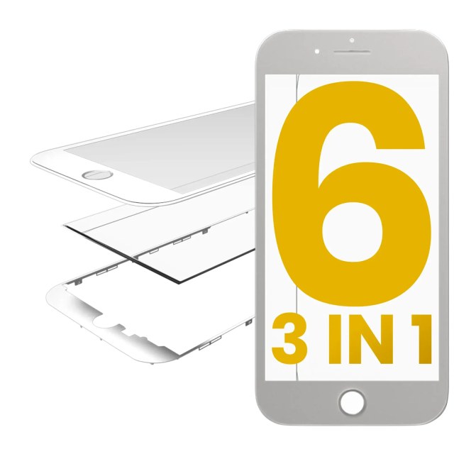 3 in 1 (Vetro frontale + Frame + OCA preinstallato) per iPhone 6 (Bianco) (2 pezzi)