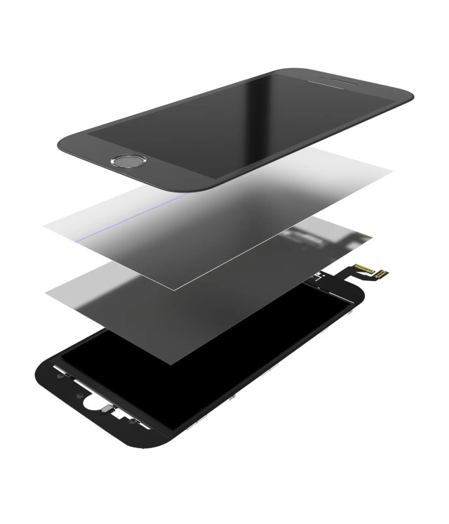 4 in 1 (Vetro frontale + Frame + Polarizer + OCA preinstallato) per iPhone 6 (2 pezzi) (Nero)