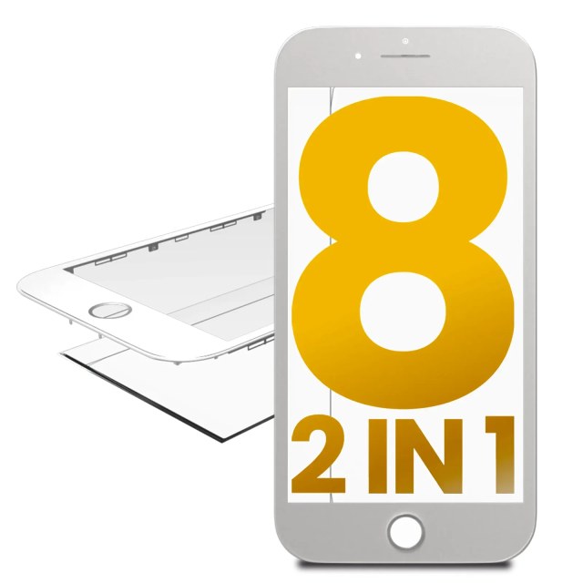 2 in 1 (Vetro frontale + Frame) per iPhone 8 (2 pezzi) (Bianco)