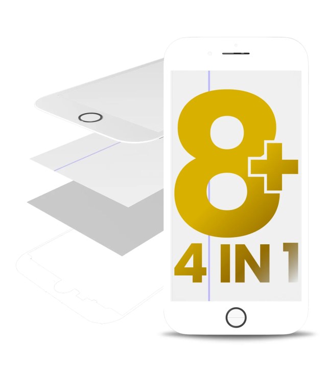 4 in 1 (Vetro frontale + Polarizer + Frame + OCA preinstallato) per iPhone 8 Plus (2 pezzi) (Bianco)
