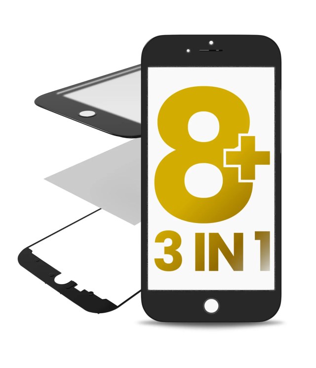 Vetro con Frame e OCA preinstallato per iPhone 8 Plus (Nero) (Premium / 3 in 1) (2 pezzi)