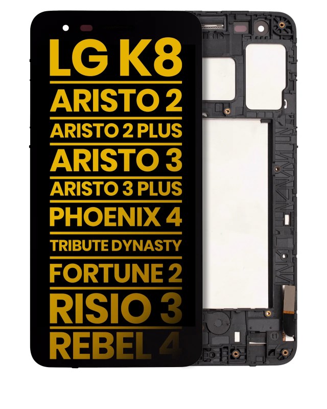 Display LCD completo con Frame per LG K8 (X210 / 2018) / Aristo 2 / Aristo 2 Plus / Aristo 3 / Aristo 3 Plus / Phoenix 4 / Tribute Dynasty / Empire / Fortune 2 / Risio 3 / Rebel 4 (Refurbished) (Nero)