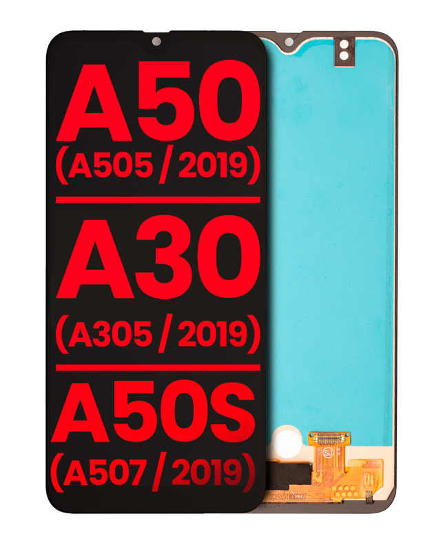 Display OLED completo senza Frame (con Finger Print Sensore) per Samsung Galaxy A50 (A505 / 2019) / A30 (A305 / 2019) / A50s (A507 / 2019) (All Models) (tutti i colori)