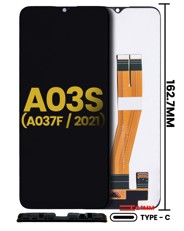 Display LCD completo senza Frame per Samsung Galaxy A03s (A037F / 2021) (Dual Sim) (Type C Frame) (Refurbished) (tutti i colori)