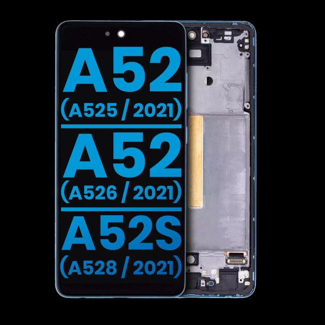 Display LCD completo con Frame (senza Finger Print Sensore) per Samsung Galaxy A52 4G (A525 / 2021) / A52 5G (A526 / 2021) / A52S (A528 / 2021) (Awesome Blu)