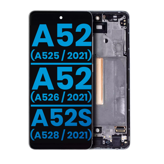 Display LCD completo con Frame (senza Finger Print Sensore) per Samsung Galaxy A52 4G (A525 / 2021) / A52 5G (A526 / 2021) / A52S (A528 / 2021) (Awesome Bianco)