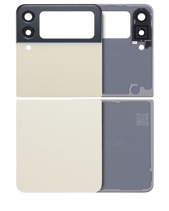 Top e Bottom vetro cover posteriore con Vetro fotocamera per Samsung Galaxy Z Flip 3 5G (Cream)