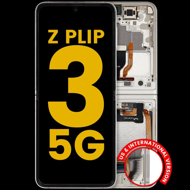 Inner Display OLED completo con Frame per Samsung Galaxy Z Flip 3 5G (US e International) (Refurbished) (Bianco)