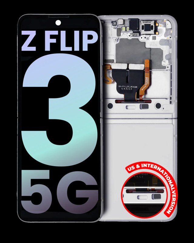 Inner Display OLED completo con Frame per Samsung Galaxy Z Flip 3 5G (US e International) (Service Pack) (Bianco)