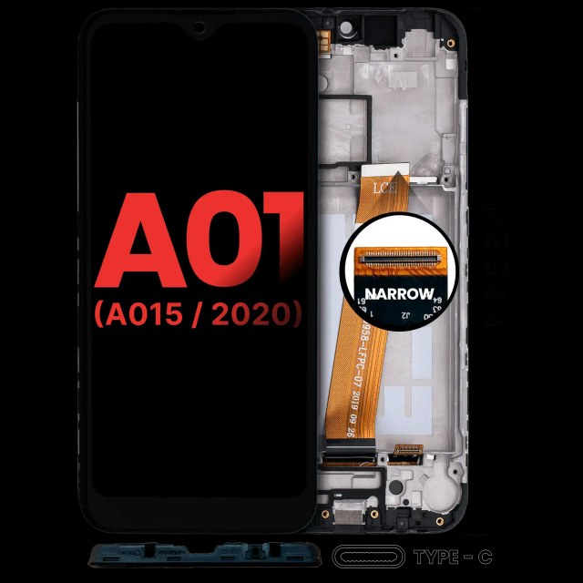 Display LCD completo con Frame per Samsung Galaxy A01 4G (A015 / 2020) (US Model) (TYPE-C Frame) (tutti i colori)