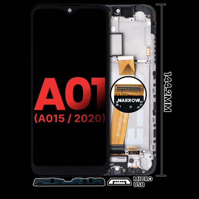 Display LCD completo con Frame per Samsung Galaxy A01 4G (A015 / 2020) (Global Model) (Micro USB Frame) (tutti i colori)