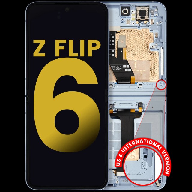 Inner Display OLED completo con Frame per Samsung Galaxy Z Flip 6 (F741) (US e International) (Refurbished) (Blu)
