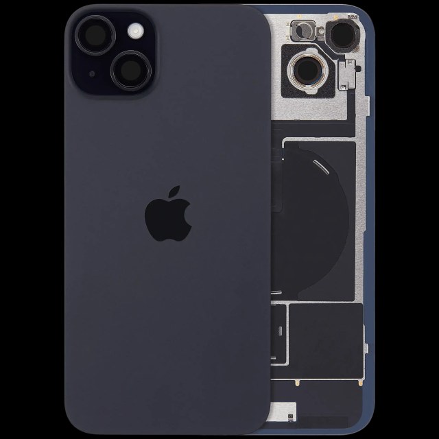 Vetro posteriore con magnete MagSafe, NFC e flat flash per iPhone 15 Plus (Service Pack) (Nero)