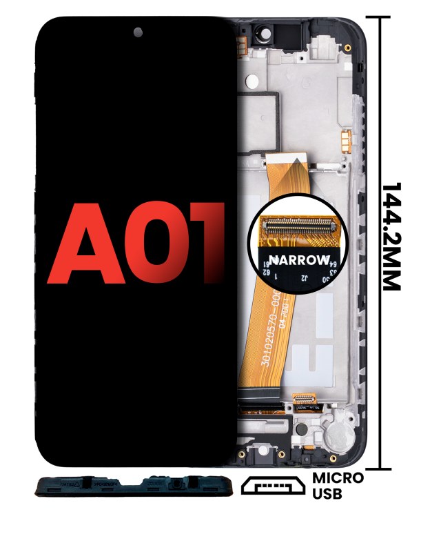 Display LCD completo con Frame per Samsung Galaxy A01 (Global Model) (Micro USB Frame) (tutti i colori)