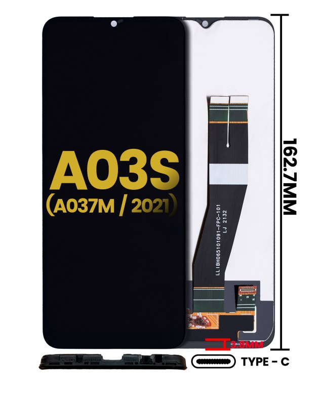 Display LCD completo senza Frame per Samsung Galaxy A03s (A037F / A037G / 2021) (Single Sim) (Type C Frame) (Refurbished) (tutti i colori)