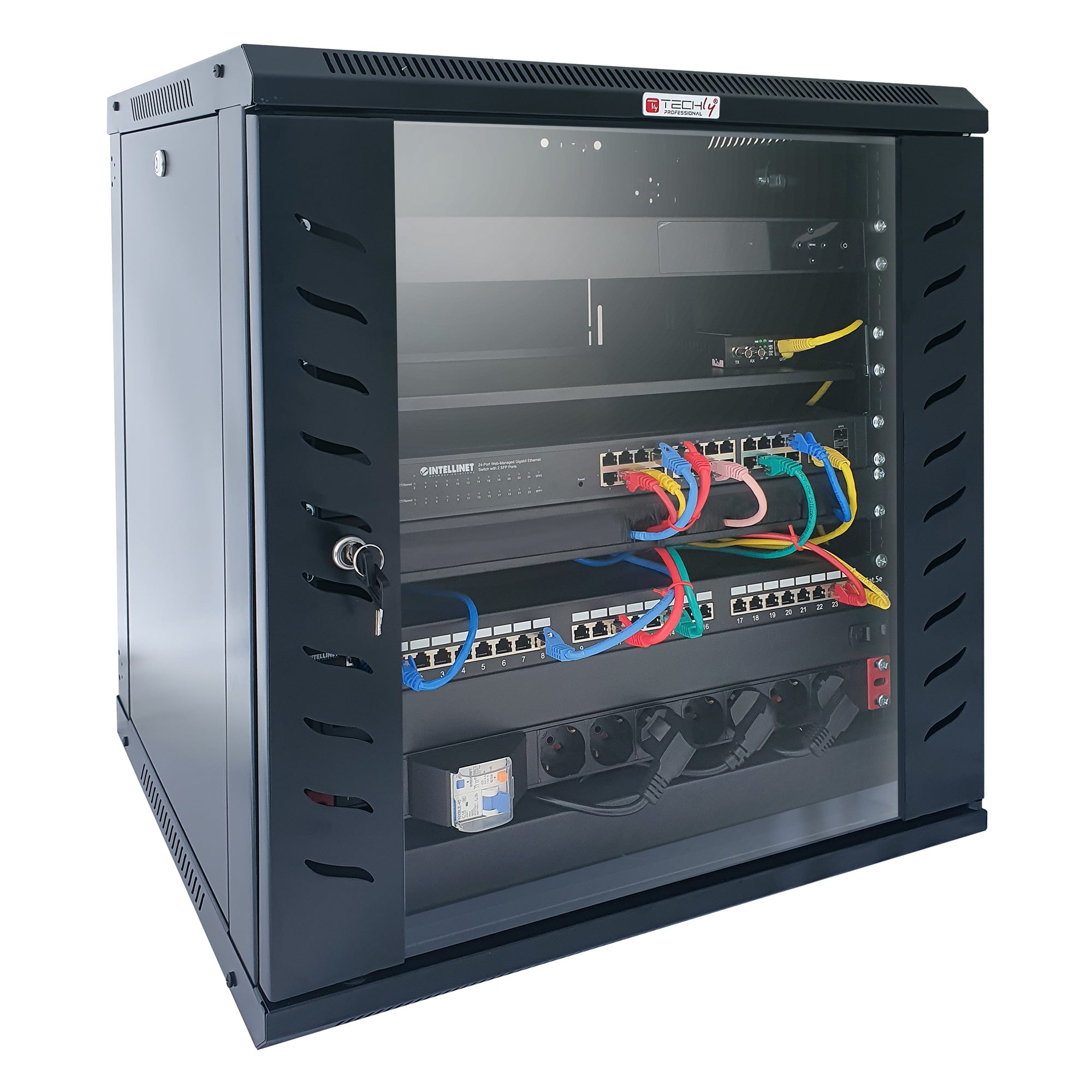 Armadio Rack 19'' a Muro 9 Unità P.600 mm Flat Pack Nero