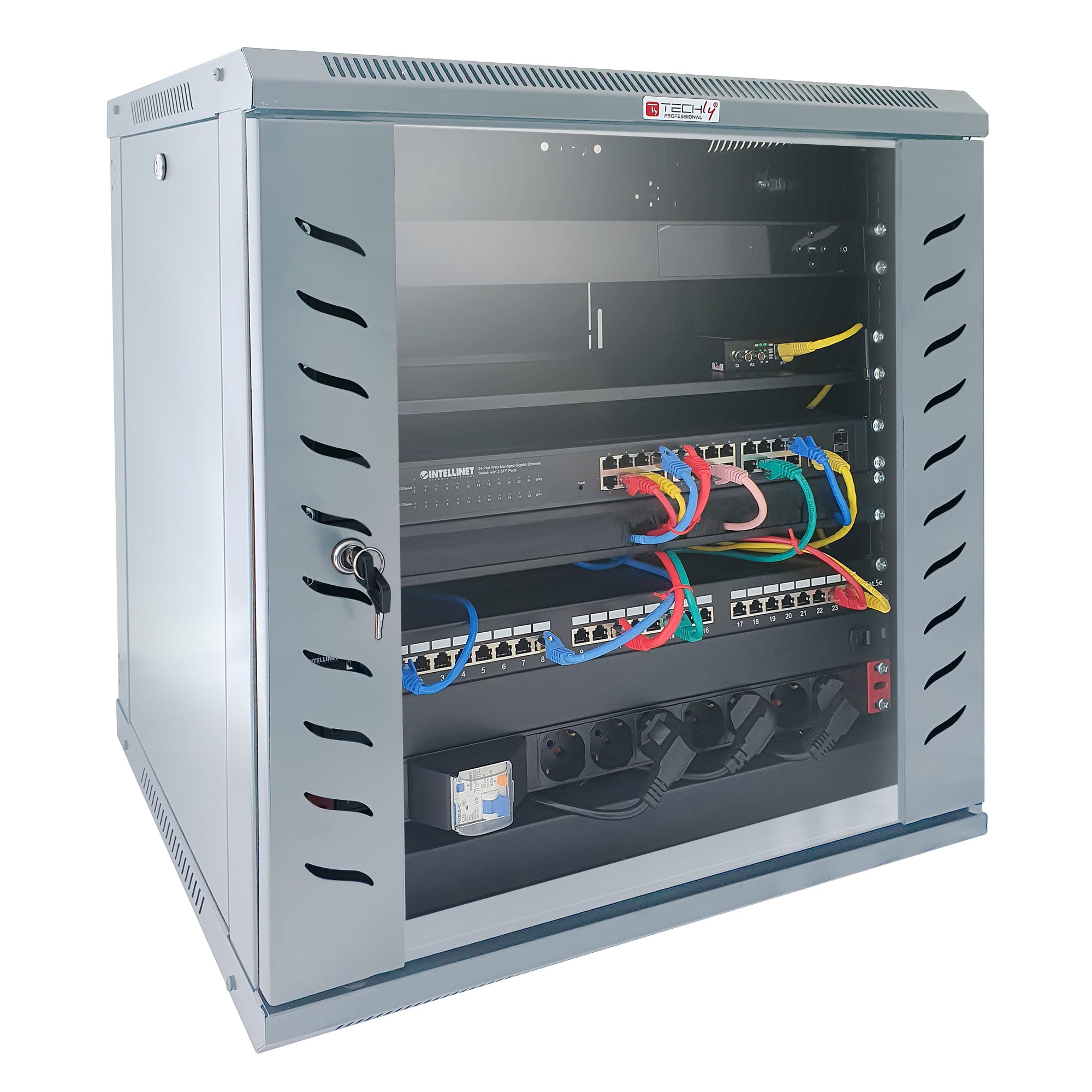 Armadio Rack 19'' a Muro 15 Unità P.600 mm Flat Pack Grigio