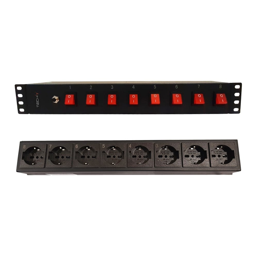 Multipresa a 8 Posti da Rack 19'' con 8 Interruttori Luminosi 1,5U