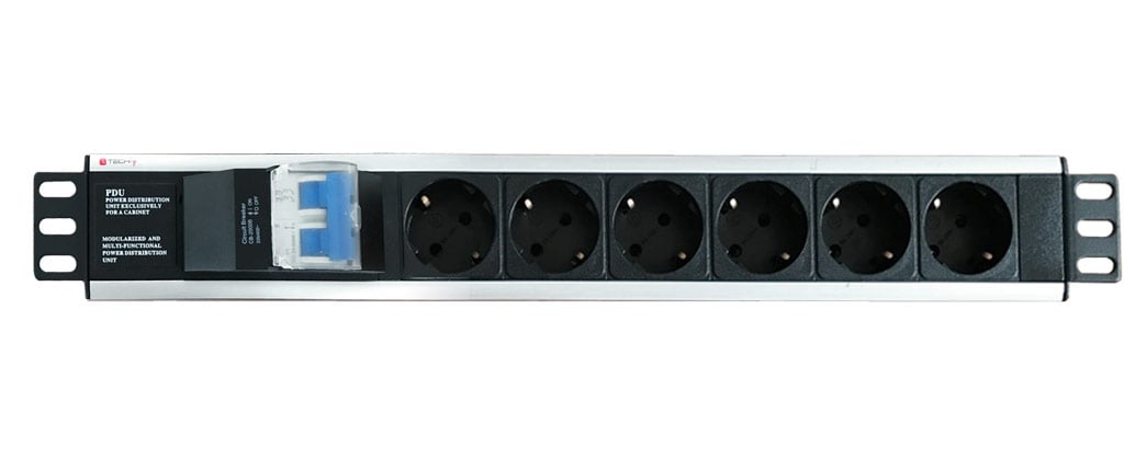 Multipresa 6 Posti da Rack 19'' con Magnetotermico Spina Schuko Angolata 1.5U