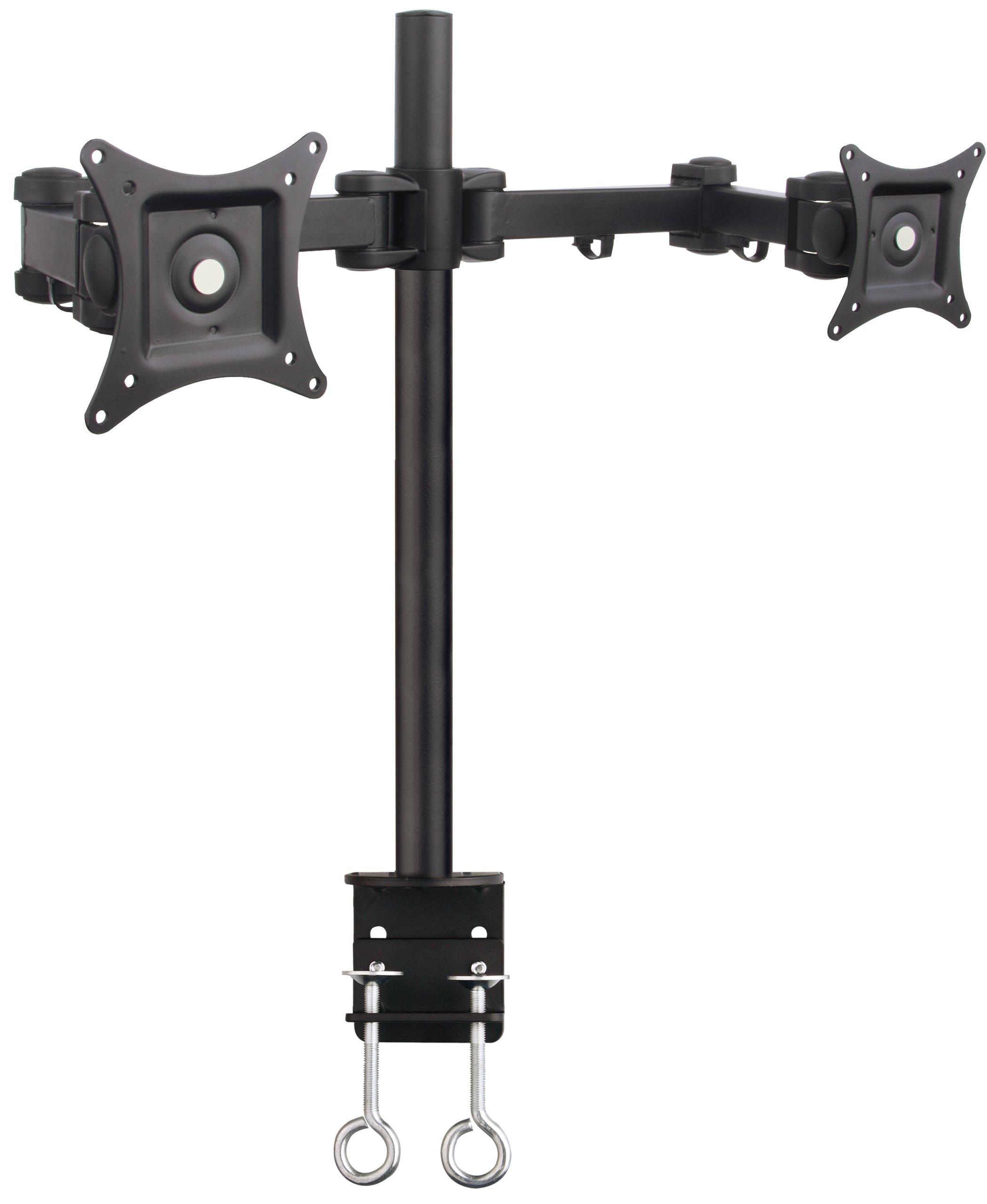 Supporto da Scrivania per 2 Monitor 13-27'' Diametro 48 mm ad Altezza Regolabile con Morsetto a C