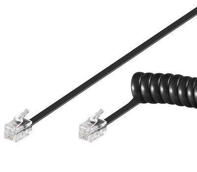 Cavo telefonico spiralato per cornetta 2mt RJ10 4P4C Nero